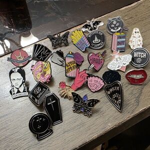 25pc Witch Themed Enamel Pins Moth, Wednesday, Rose,Ghost Etc...